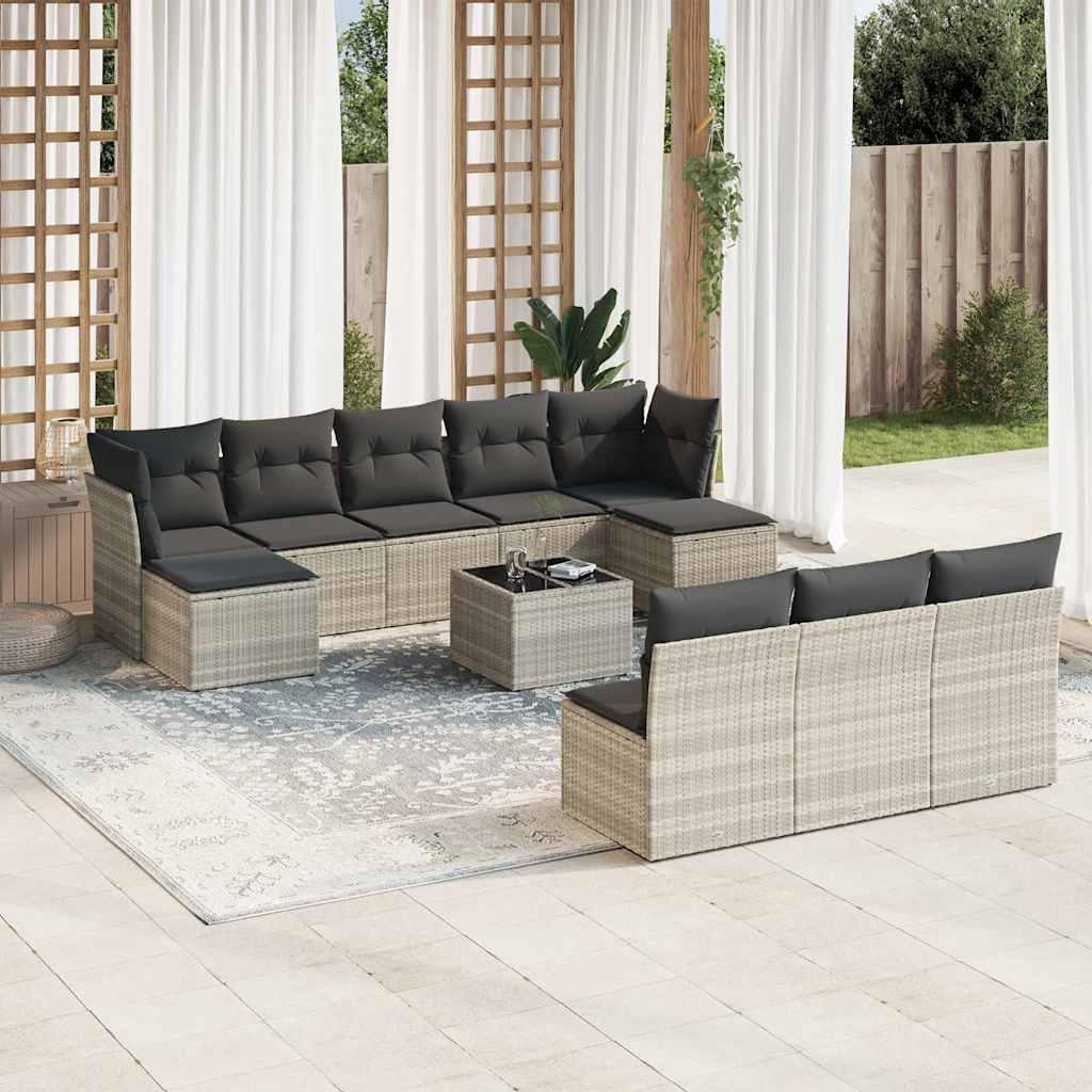 vidaXL 10-tlg. Garten-Sofagarnitur mit Kissen Schwarz Poly Rattan