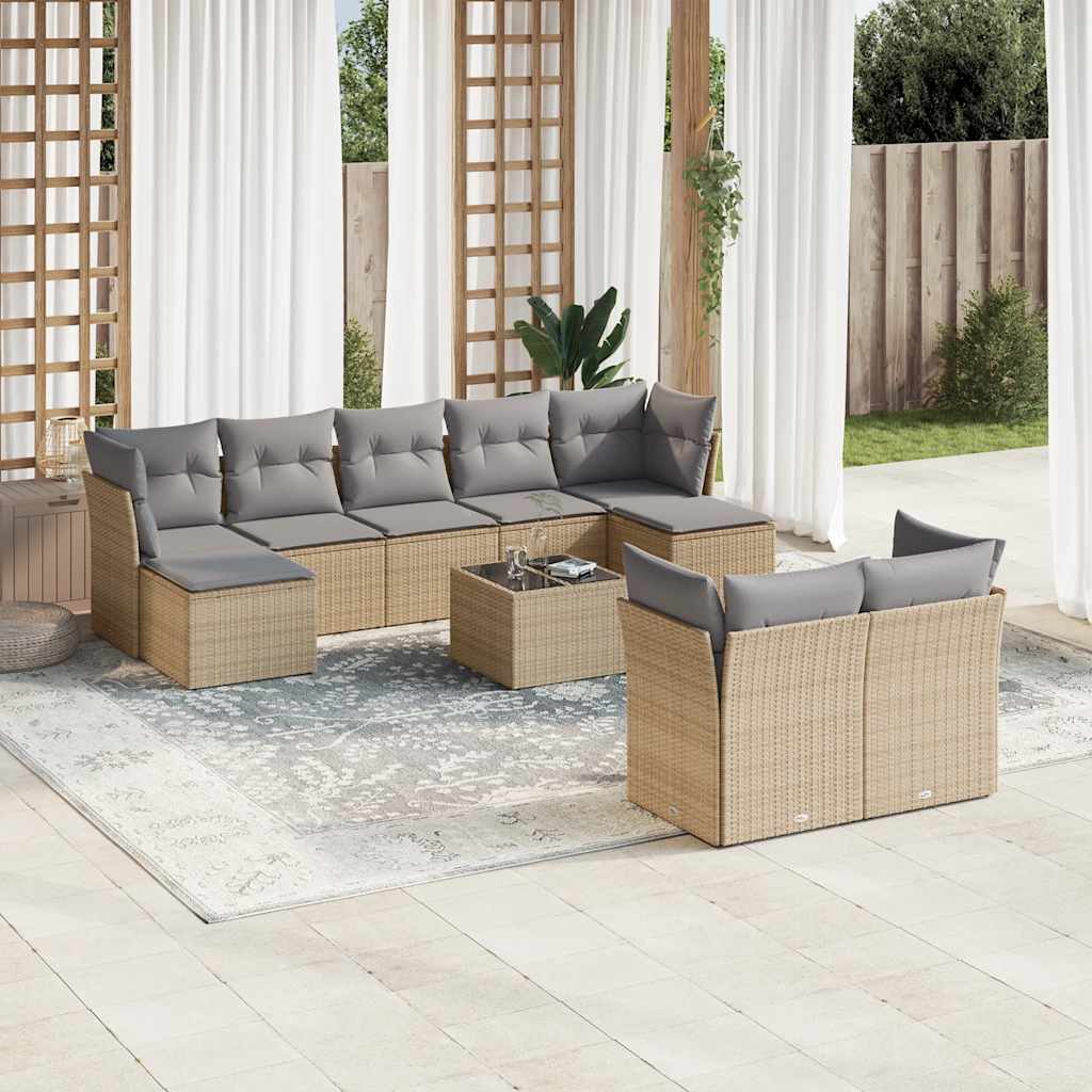 9-tlg. Garten-Sofagarnitur mit Kissen Schwarz Poly Rattan