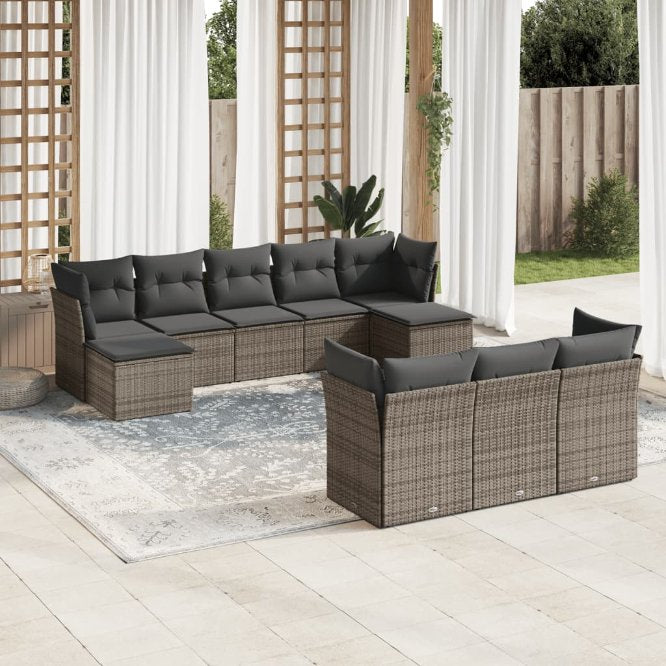 vidaXL 10-tlg. Garten-Sofagarnitur mit Kissen Schwarz Poly Rattan