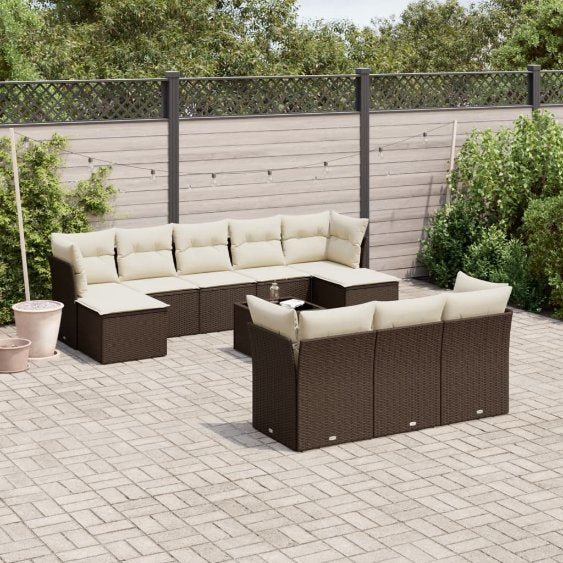 vidaXL 10-tlg. Garten-Sofagarnitur mit Kissen Schwarz Poly Rattan
