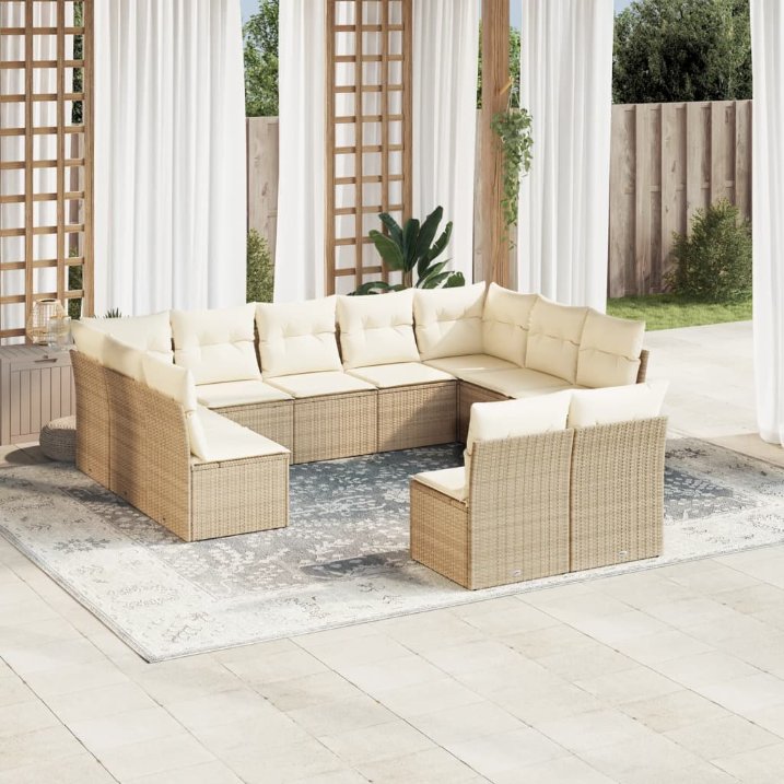 11-tlg. Garten-Sofagarnitur mit Kissen Schwarz Poly Rattan