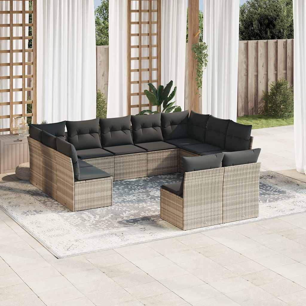 11-tlg. Garten-Sofagarnitur mit Kissen Schwarz Poly Rattan