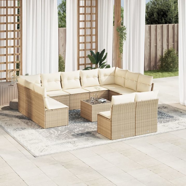 11-tlg. Garten-Sofagarnitur mit Kissen Schwarz Poly Rattan