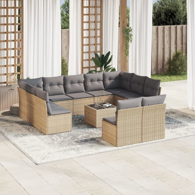 11-tlg. Garten-Sofagarnitur mit Kissen Schwarz Poly Rattan