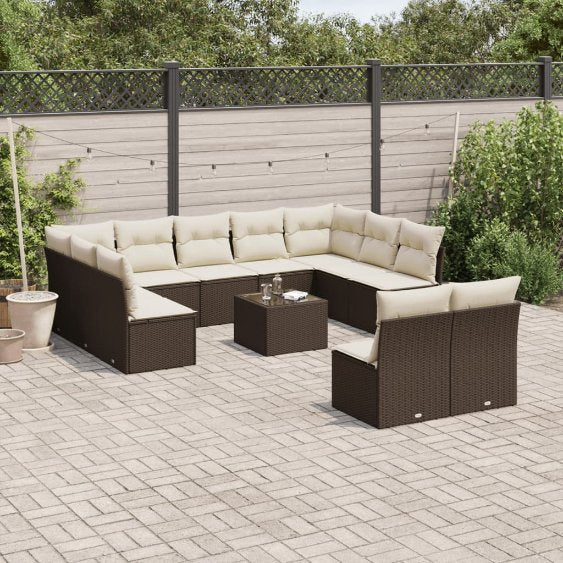 11-tlg. Garten-Sofagarnitur mit Kissen Schwarz Poly Rattan