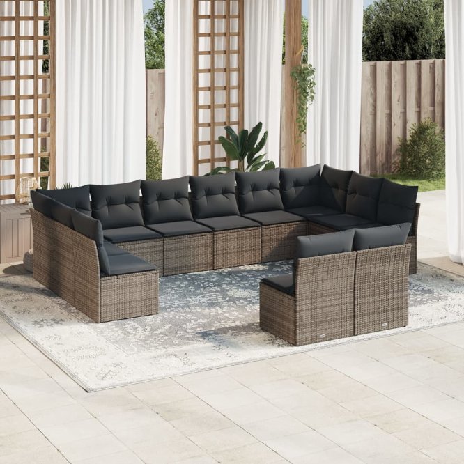 12-tlg. Garten-Sofagarnitur mit Kissen Schwarz Poly Rattan