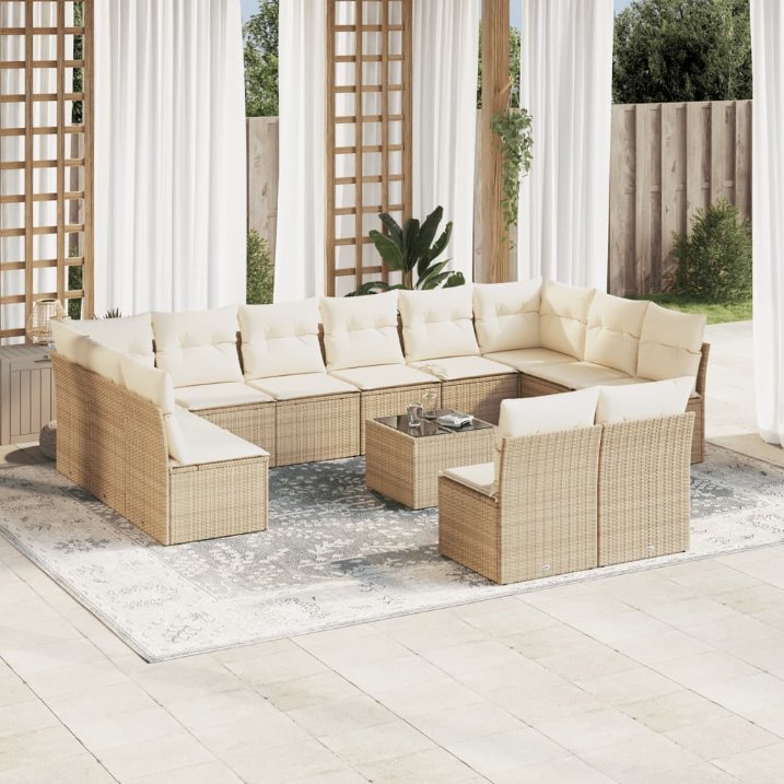 12-tlg. Garten-Sofagarnitur mit Kissen Schwarz Poly Rattan