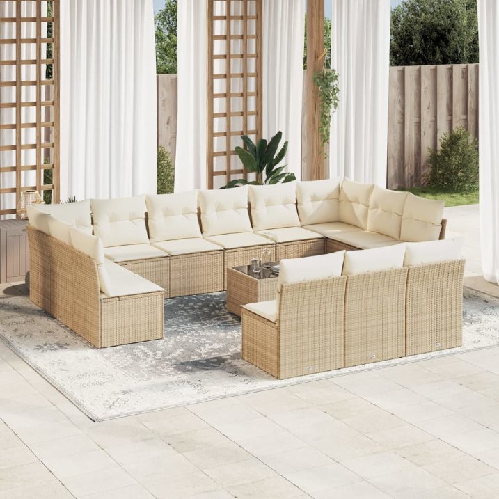13-tlg. Garten-Sofagarnitur mit Kissen Schwarz Poly Rattan
