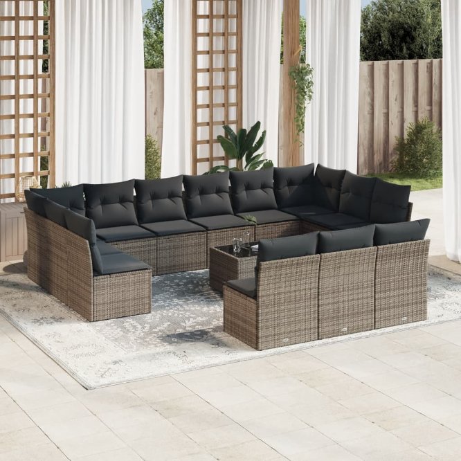 13-tlg. Garten-Sofagarnitur mit Kissen Schwarz Poly Rattan