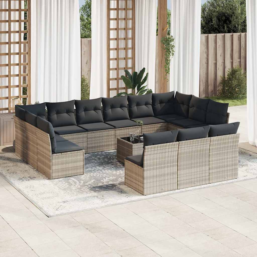 13-tlg. Garten-Sofagarnitur mit Kissen Schwarz Poly Rattan