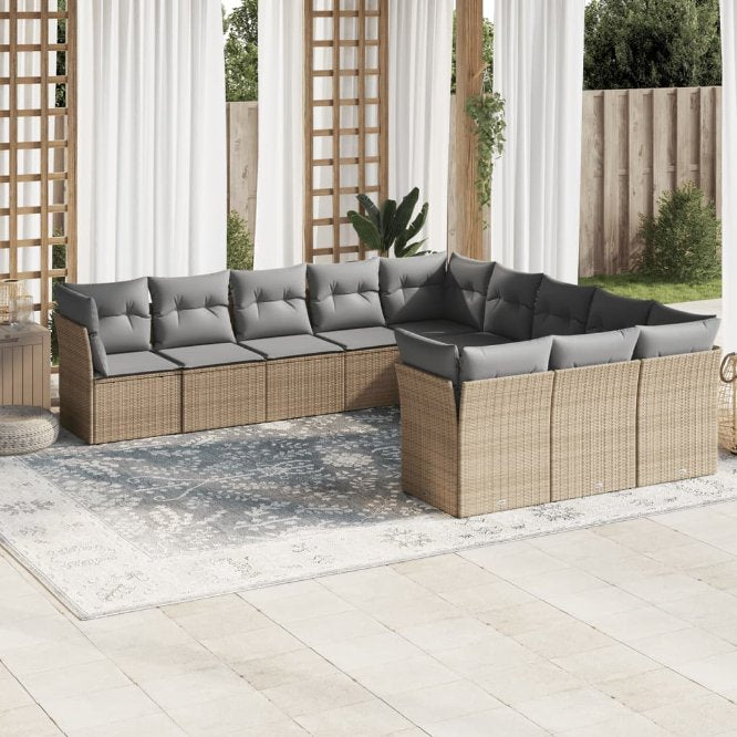 11-tlg. Garten-Sofagarnitur mit Kissen Schwarz Poly Rattan