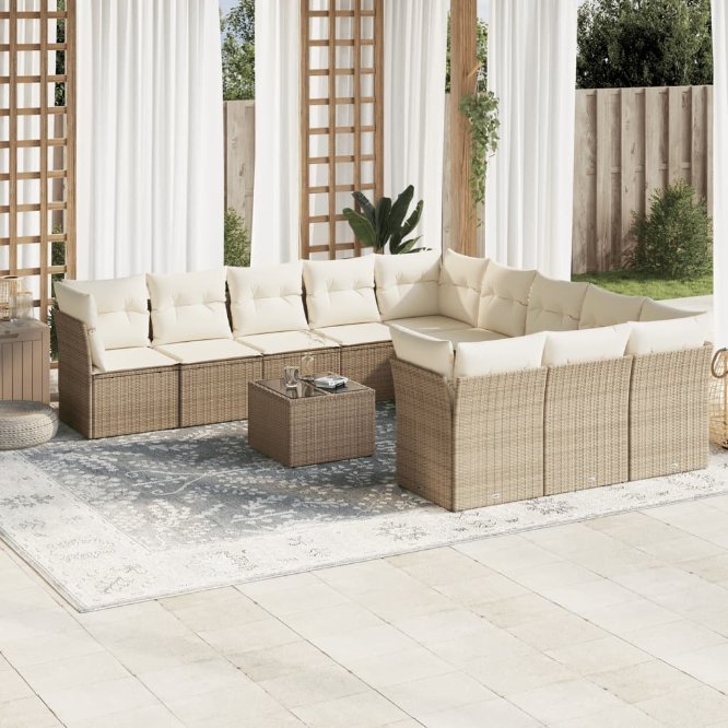 11-tlg. Garten-Sofagarnitur mit Kissen Schwarz Poly Rattan