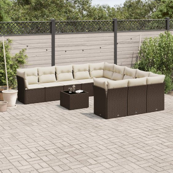 11-tlg. Garten-Sofagarnitur mit Kissen Schwarz Poly Rattan