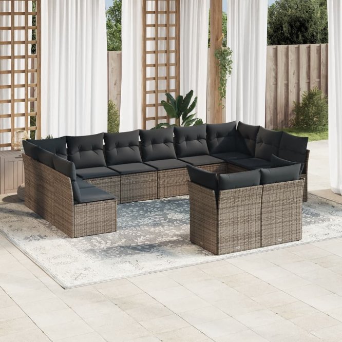 12-tlg. Garten-Sofagarnitur mit Kissen Schwarz Poly Rattan
