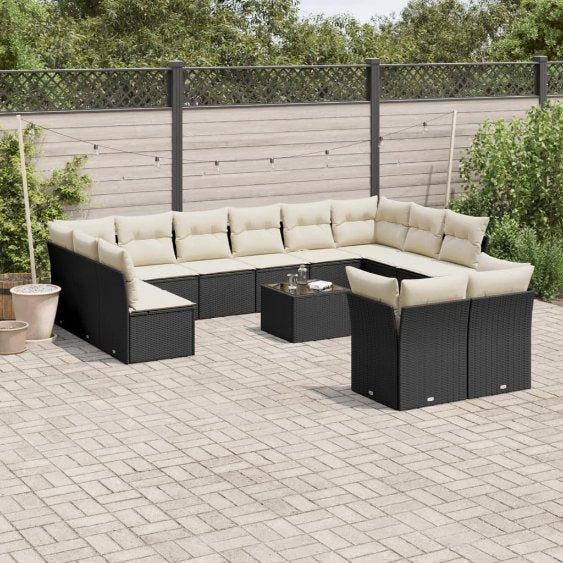 12-tlg. Garten-Sofagarnitur mit Kissen Schwarz Poly Rattan