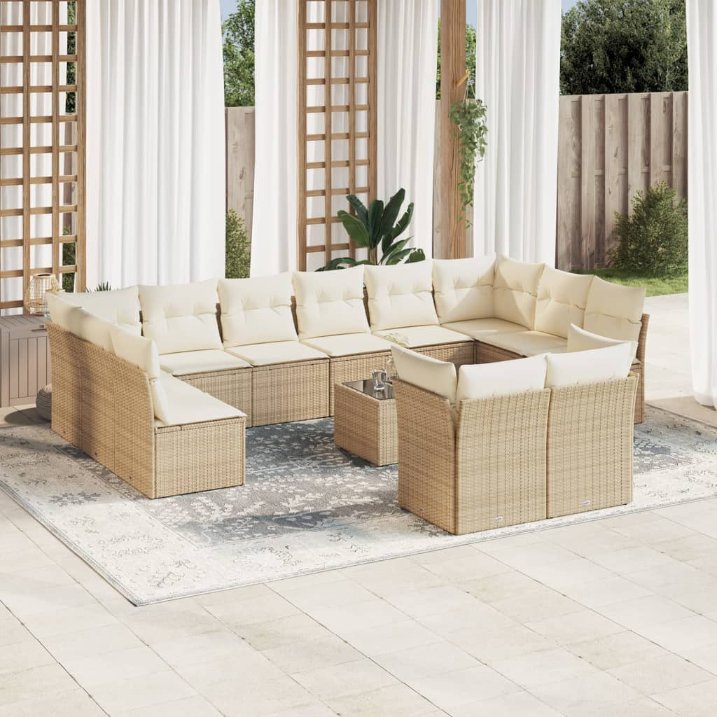 12-tlg. Garten-Sofagarnitur mit Kissen Schwarz Poly Rattan