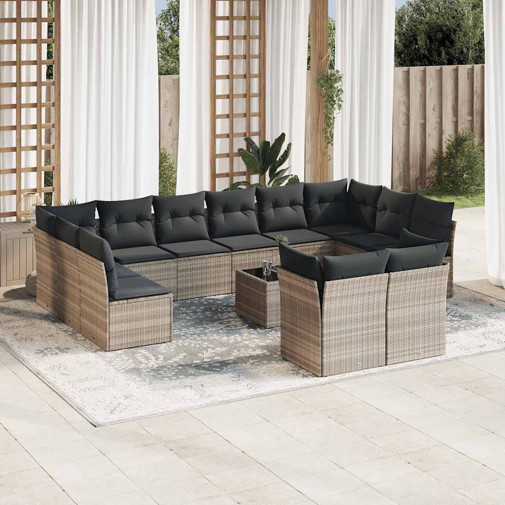 12-tlg. Garten-Sofagarnitur mit Kissen Schwarz Poly Rattan