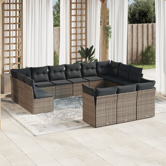 13-tlg. Garten-Sofagarnitur mit Kissen Schwarz Poly Rattan