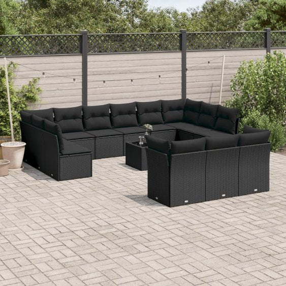 13-tlg. Garten-Sofagarnitur mit Kissen Schwarz Poly Rattan