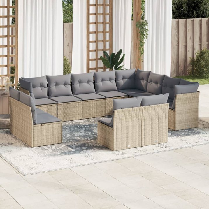 12-tlg. Garten-Sofagarnitur mit Kissen Schwarz Poly Rattan