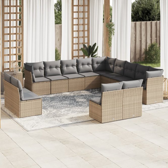 13-tlg. Garten-Sofagarnitur mit Kissen Schwarz Poly Rattan