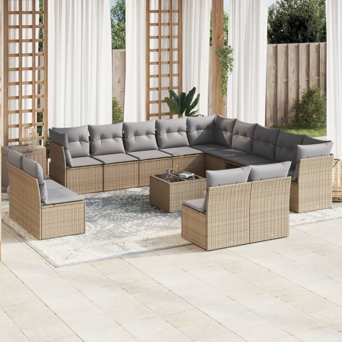 13-tlg. Garten-Sofagarnitur mit Kissen Schwarz Poly Rattan