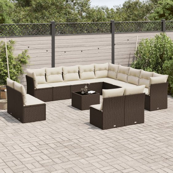 13-tlg. Garten-Sofagarnitur mit Kissen Schwarz Poly Rattan