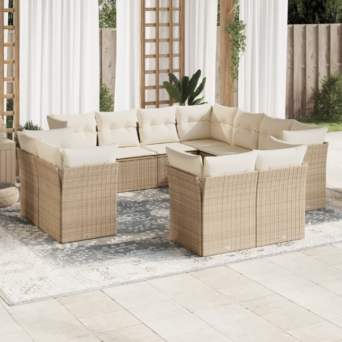 11-tlg. Garten-Sofagarnitur mit Kissen Schwarz Poly Rattan
