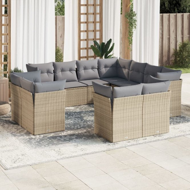 11-tlg. Garten-Sofagarnitur mit Kissen Schwarz Poly Rattan