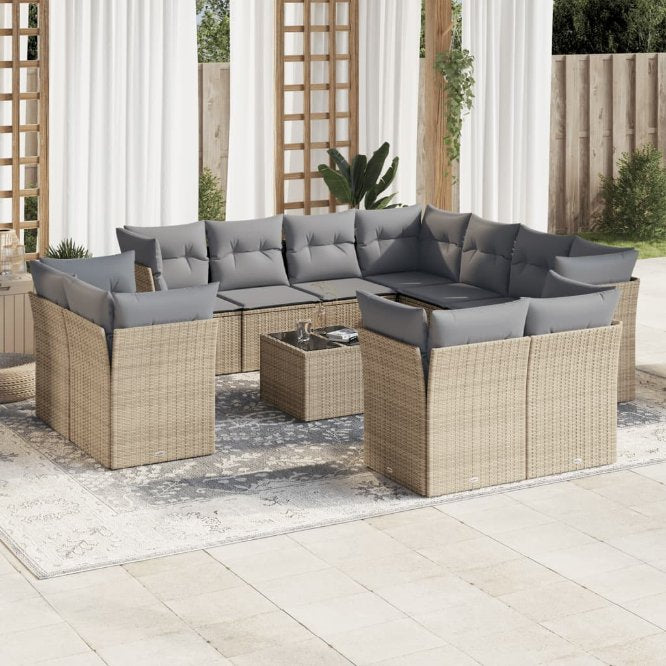 11-tlg. Garten-Sofagarnitur mit Kissen Schwarz Poly Rattan