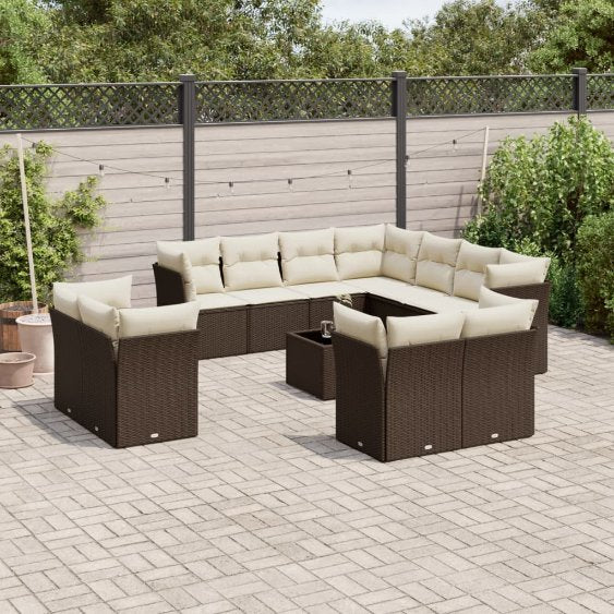 11-tlg. Garten-Sofagarnitur mit Kissen Schwarz Poly Rattan