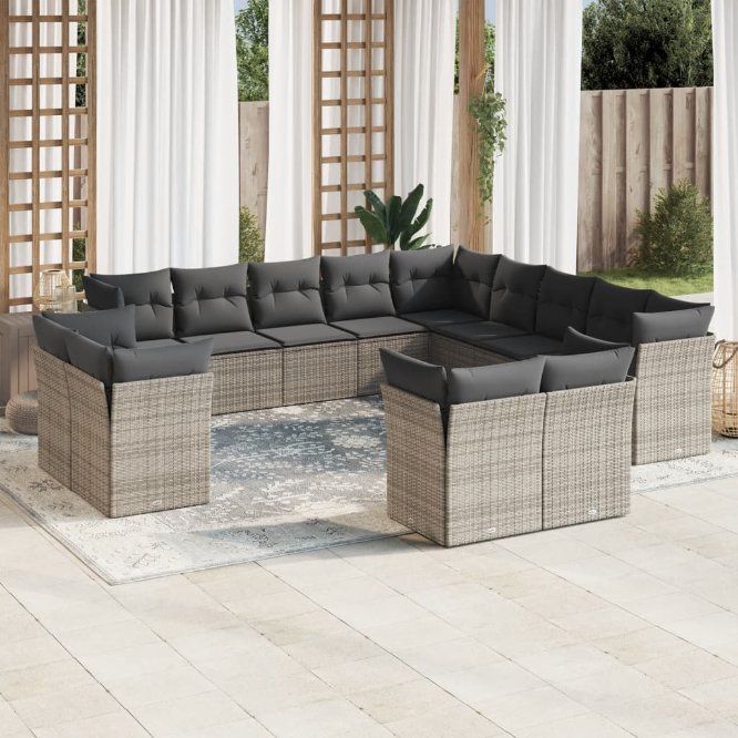 13-tlg. Garten-Sofagarnitur mit Kissen Schwarz Poly Rattan