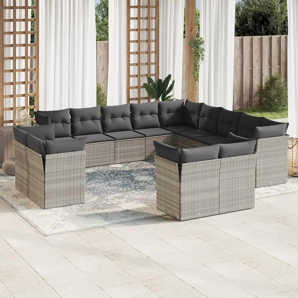 13-tlg. Garten-Sofagarnitur mit Kissen Schwarz Poly Rattan