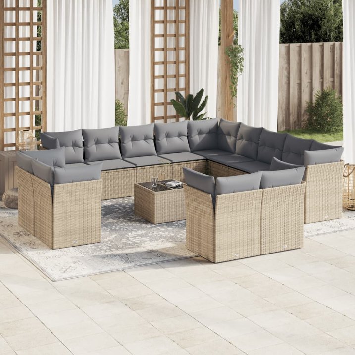 13-tlg. Garten-Sofagarnitur mit Kissen Schwarz Poly Rattan