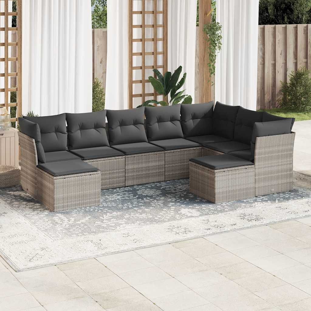 9-tlg. Garten-Sofagarnitur mit Kissen Schwarz Poly Rattan