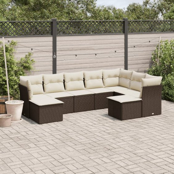 9-tlg. Garten-Sofagarnitur mit Kissen Schwarz Poly Rattan