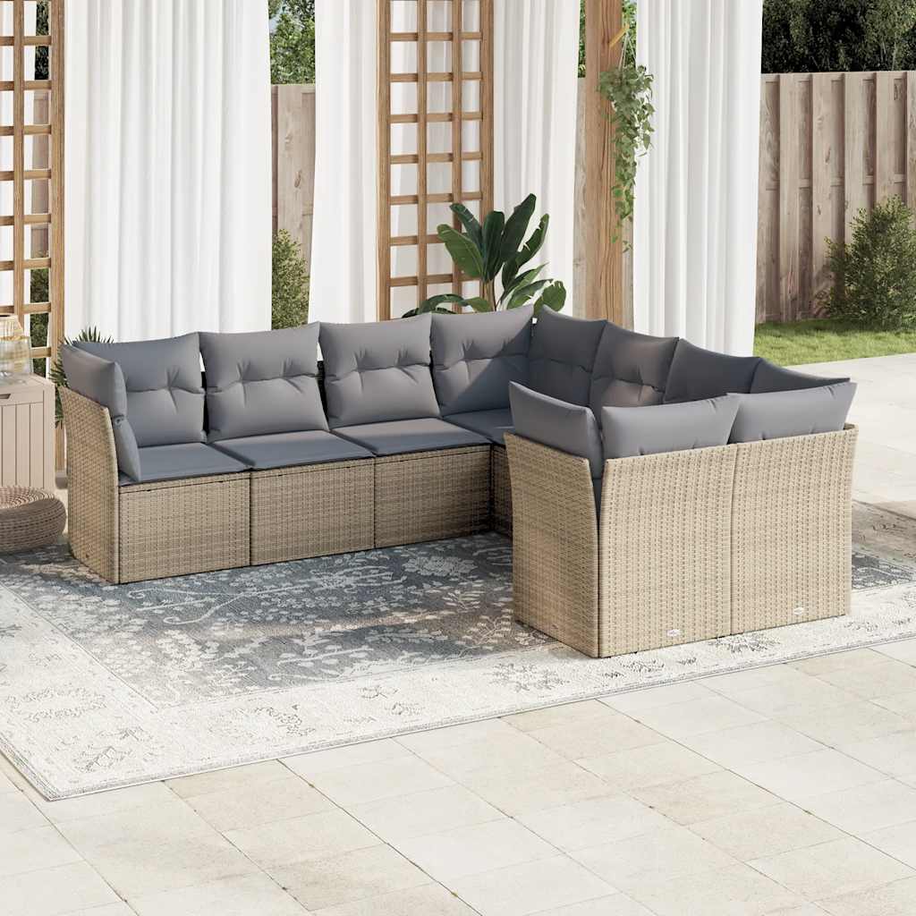 8-tlg. Garten-Sofagarnitur mit Kissen Schwarz Poly Rattan
