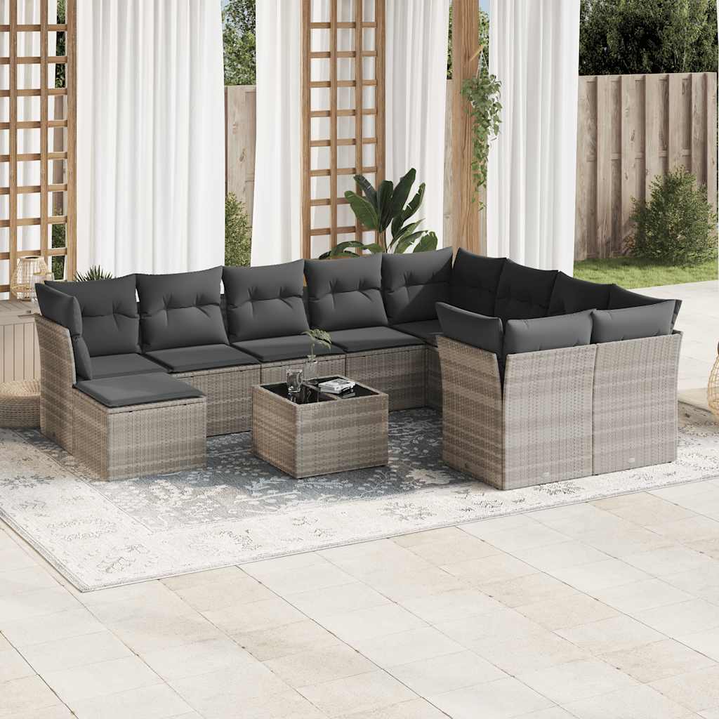 11-tlg. Garten-Sofagarnitur mit Kissen Schwarz Poly Rattan