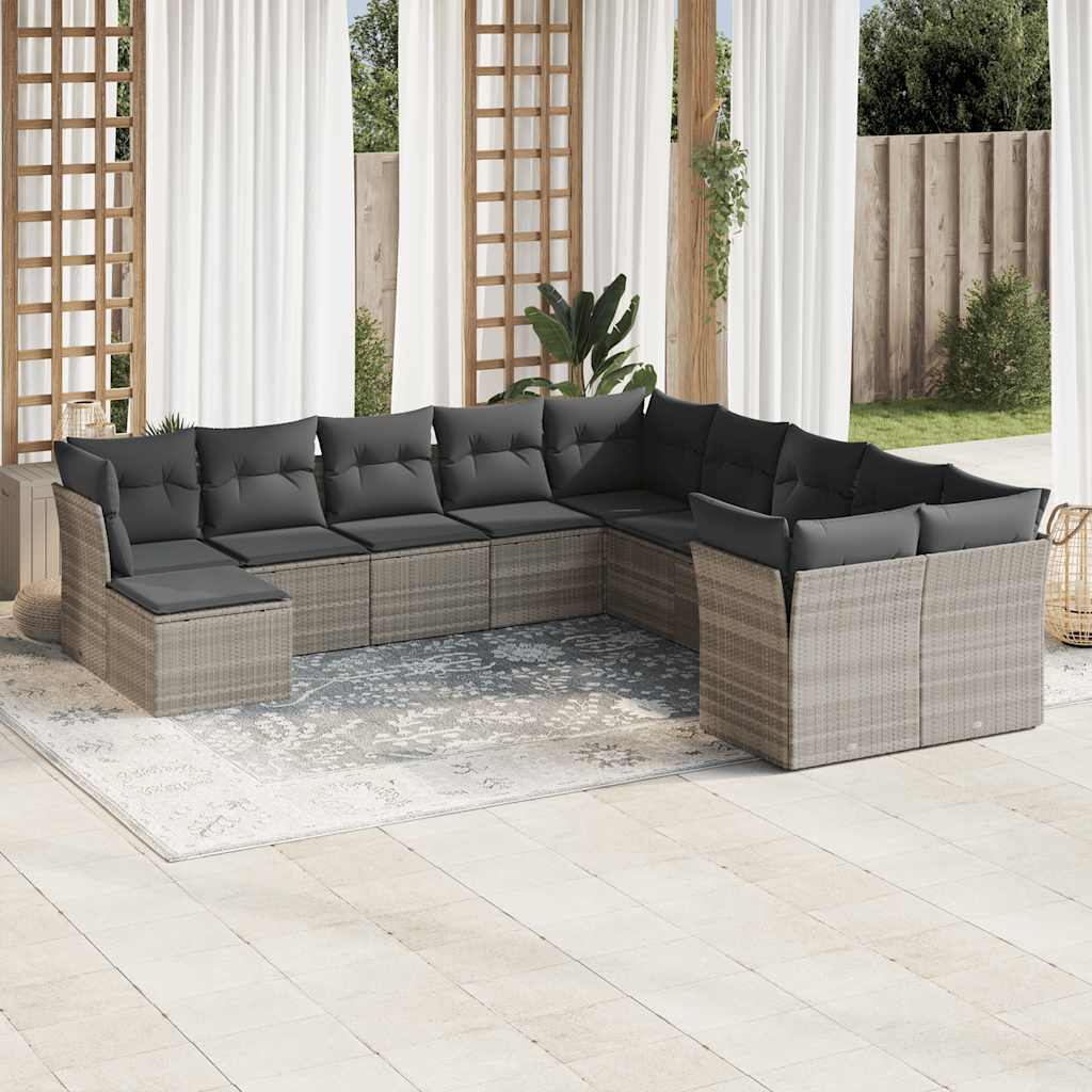 11-tlg. Garten-Sofagarnitur mit Kissen Schwarz Poly Rattan