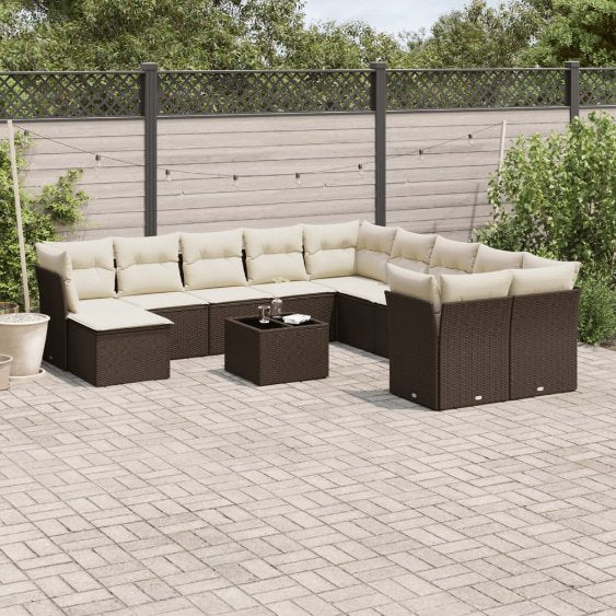 11-tlg. Garten-Sofagarnitur mit Kissen Schwarz Poly Rattan