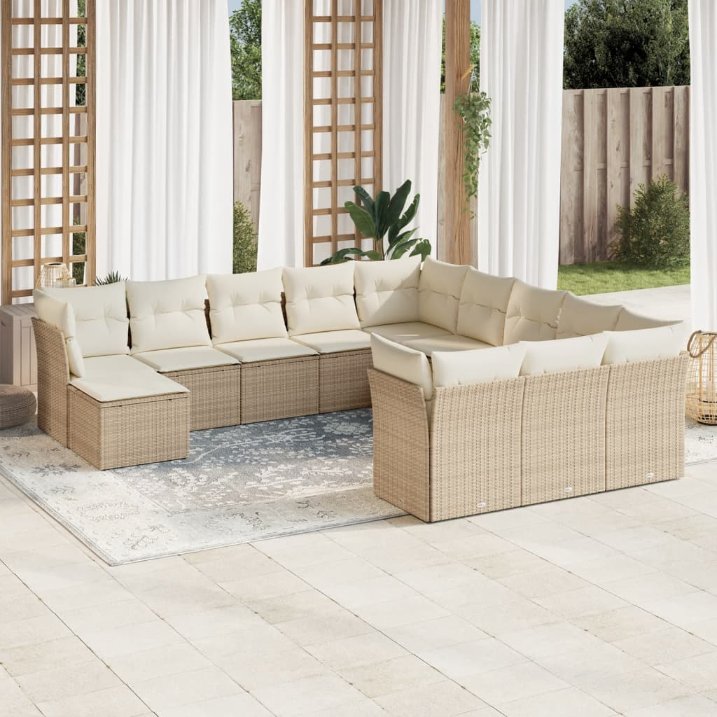 12-tlg. Garten-Sofagarnitur mit Kissen Schwarz Poly Rattan