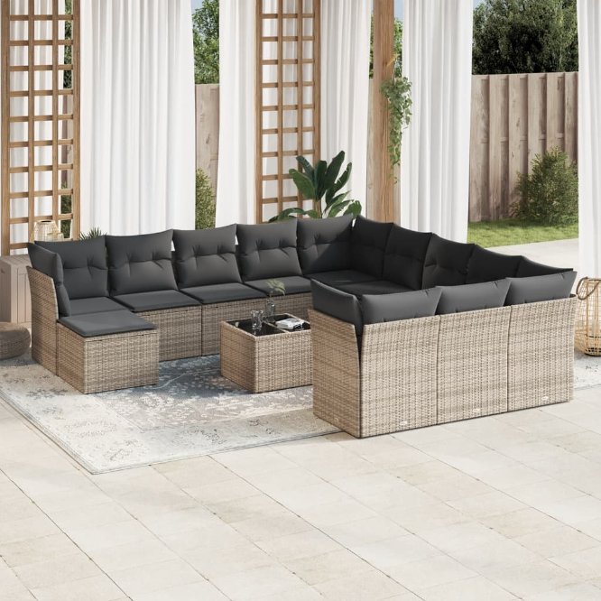 12-tlg. Garten-Sofagarnitur mit Kissen Schwarz Poly Rattan