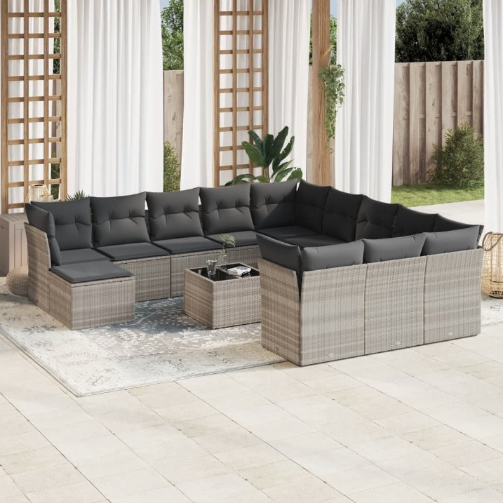 12-tlg. Garten-Sofagarnitur mit Kissen Schwarz Poly Rattan