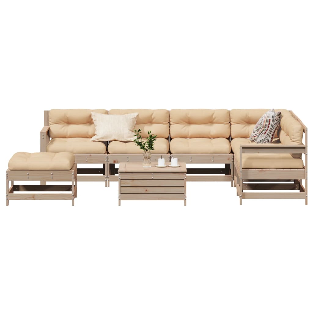 8-tlg. Garten-Lounge-Set mit Kissen Weiß Massivholz Kiefer