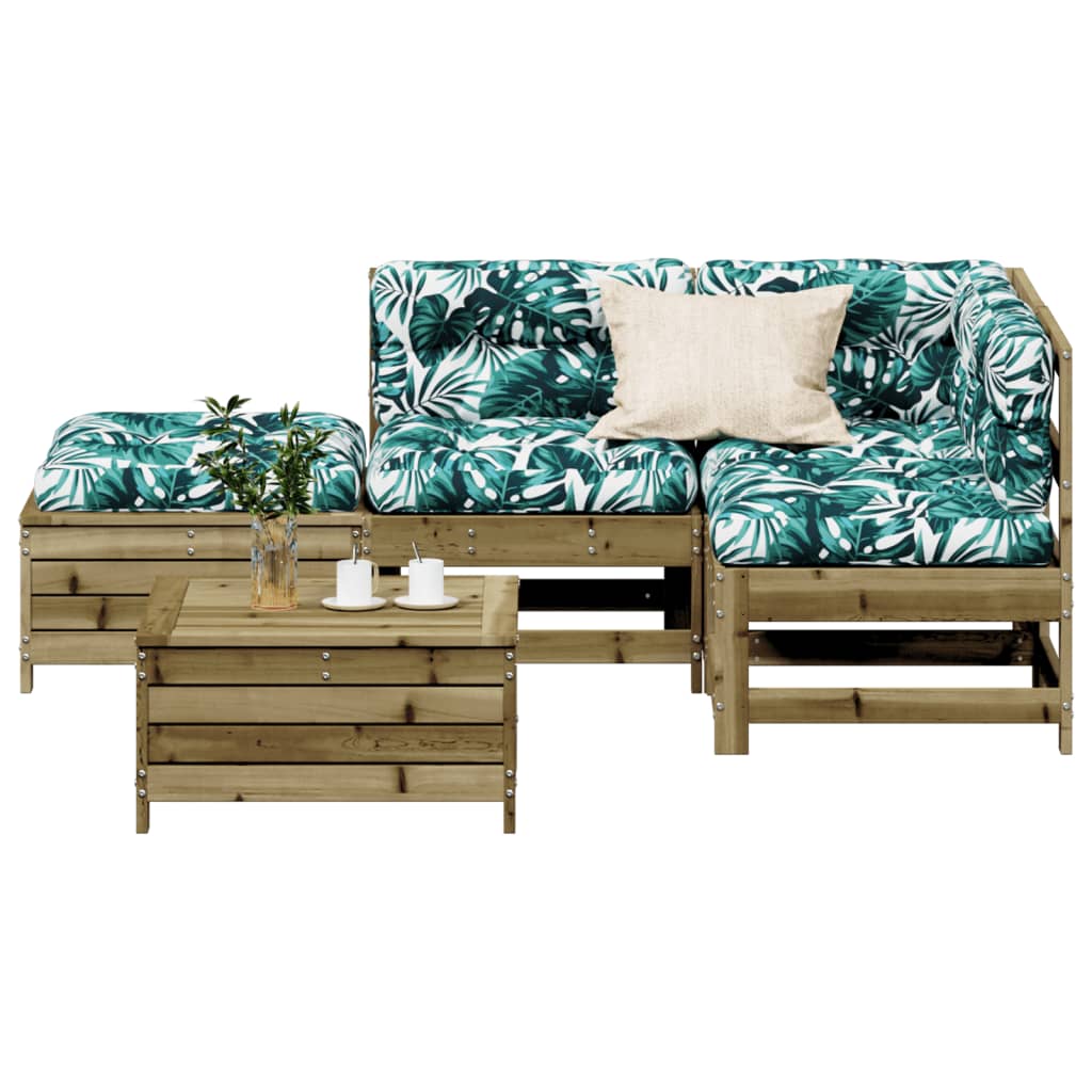 5-tlg. Garten-Lounge-Set mit Kissen Weiß Massivholz Kiefer