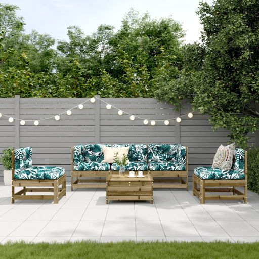 6-tlg. Garten-Lounge-Set mit Kissen Weiß Massivholz Kiefer