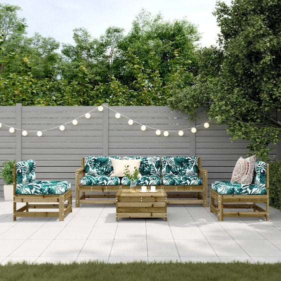 6-tlg. Garten-Lounge-Set mit Kissen Massivholz Kiefer
