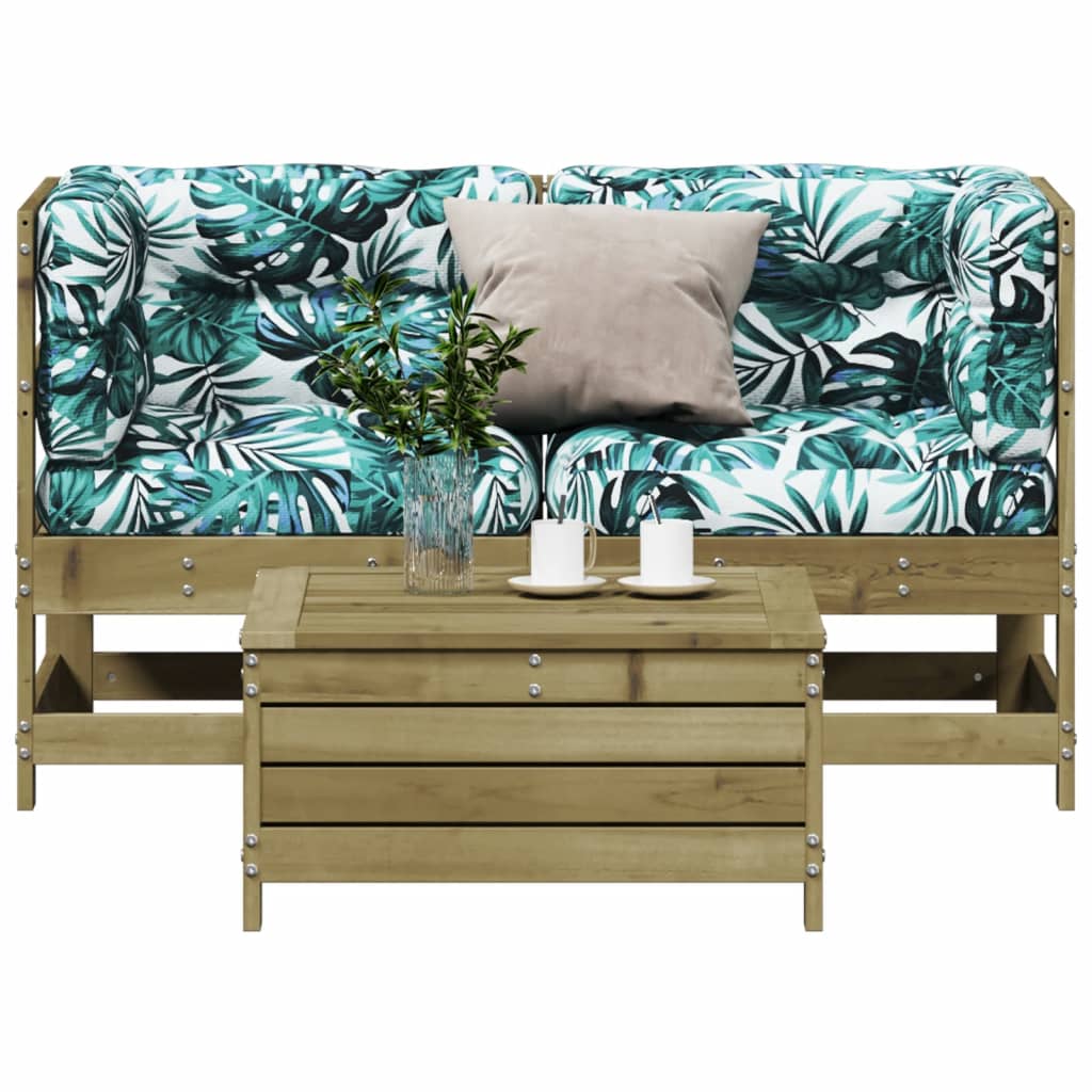 3-tlg. Garten-Lounge-Set mit Kissen Weiß Massivholz Kiefer
