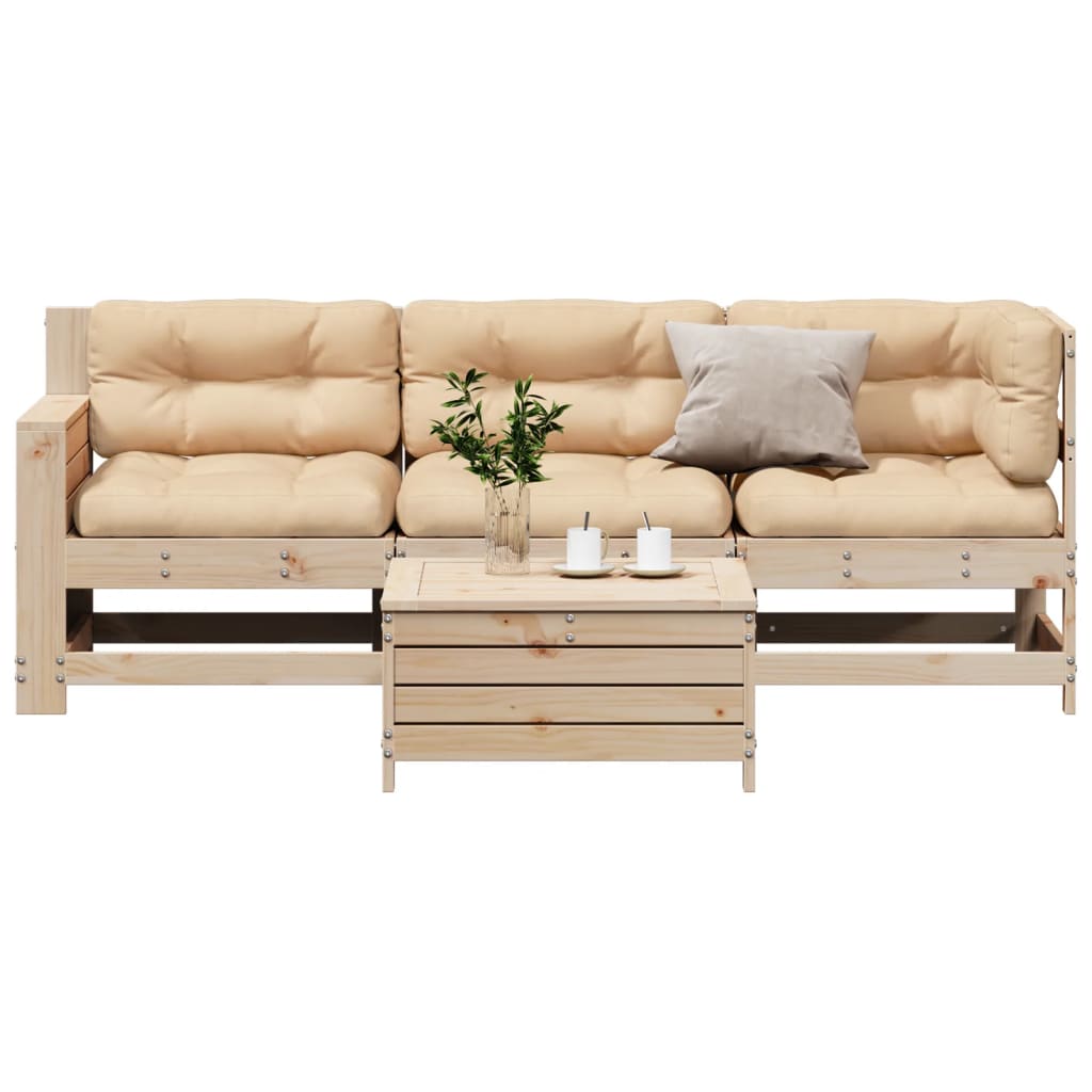 4-tlg. Garten-Lounge-Set mit Kissen Weiß Massivholz Kiefer