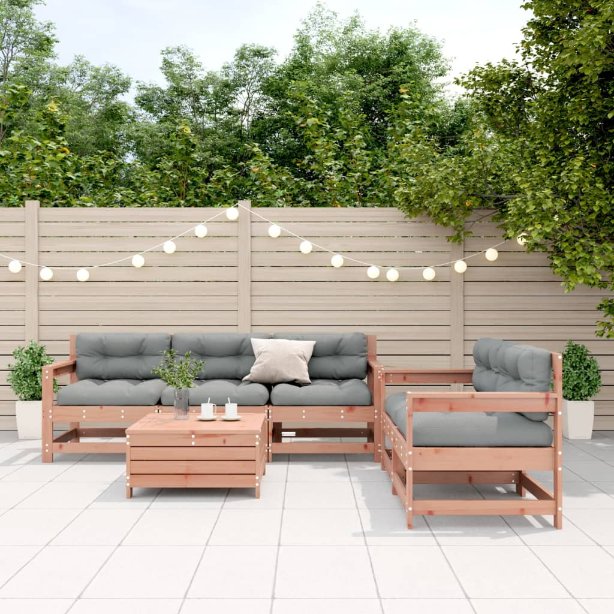6-tlg. Garten-Lounge-Set mit Kissen Massivholz Kiefer